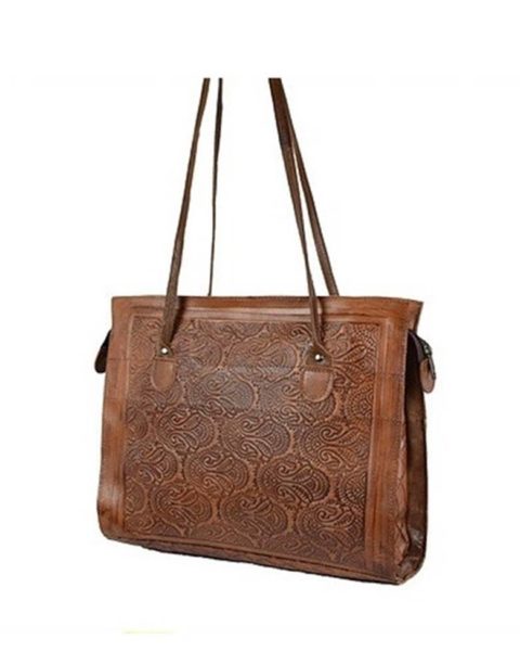 EMBOSSED LEATHER TOTE HANDBAG