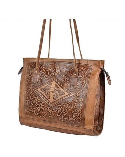 EMBOSSED LEATHER TOTE HANDBAG V2